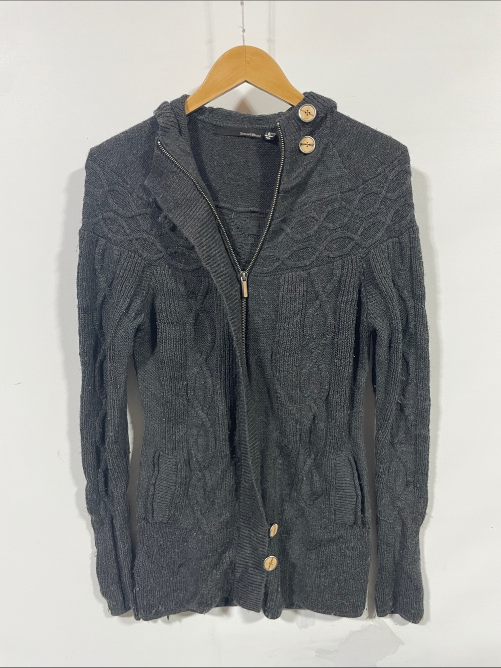 Smartwool Charcoal Cable-Knit Zip Hoodie Cardigan